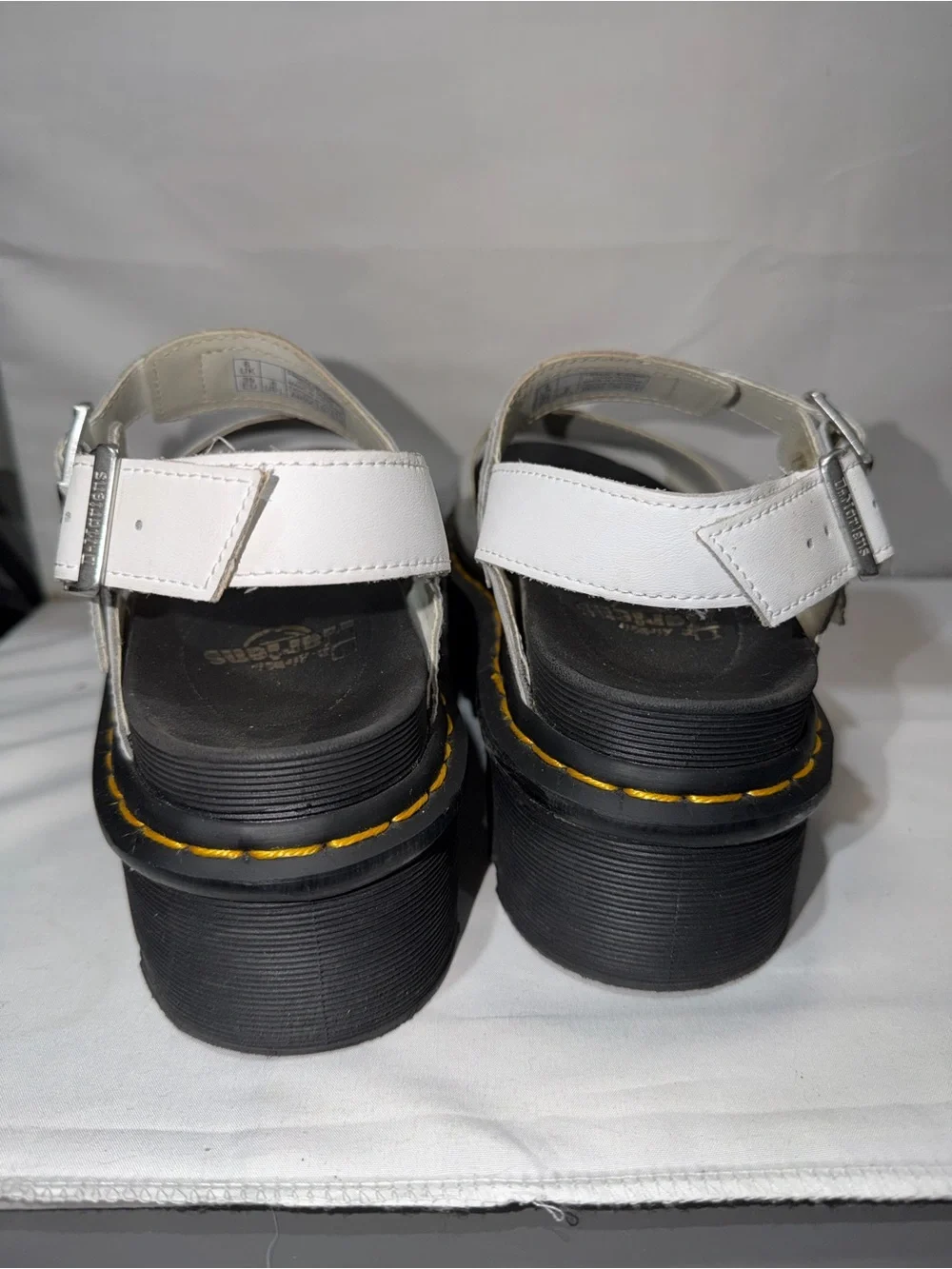 Dr. Marten Shoes Voss Leather Strap Platform Sandals White Quad Sole 8